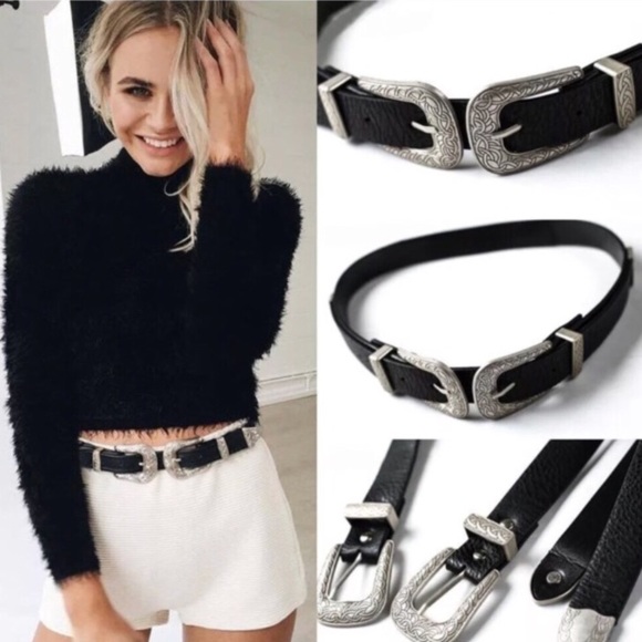 Vintage metal bohemian double buckled fashion belt - Picture 4 of 8